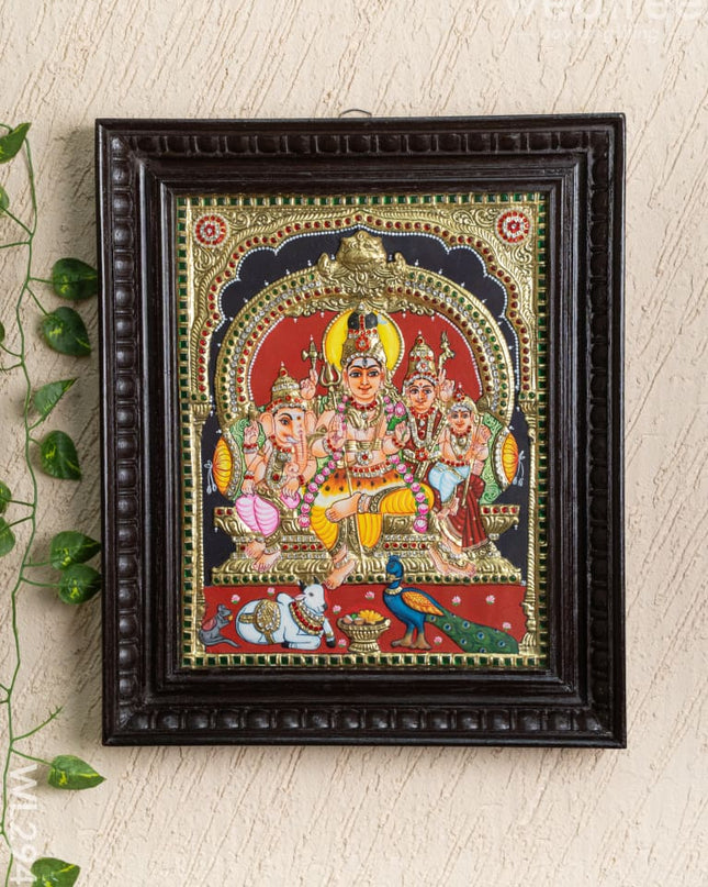 Tanjore Painting - Shiv Parivar - Semi Embossed - 15x12 inch - WL2948 - Tanjore Painting