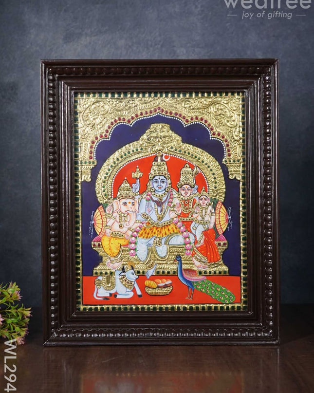 Tanjore Painting - Shiv Parivar - Semi Embossed - 15x12 inch - WL2948 - Tanjore Painting