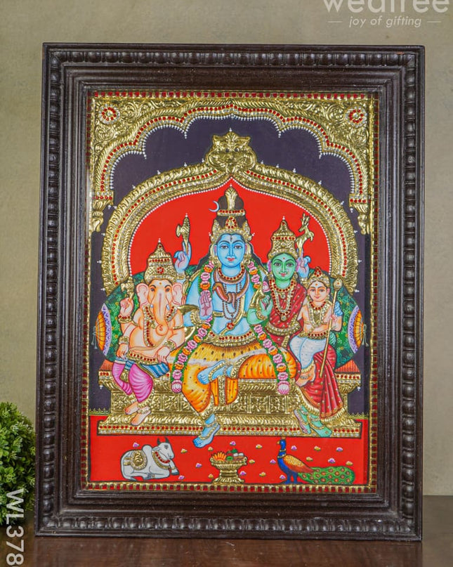 Tanjore Painting Emboossed Shiva Parivar - 24X18 Inch Wl3780