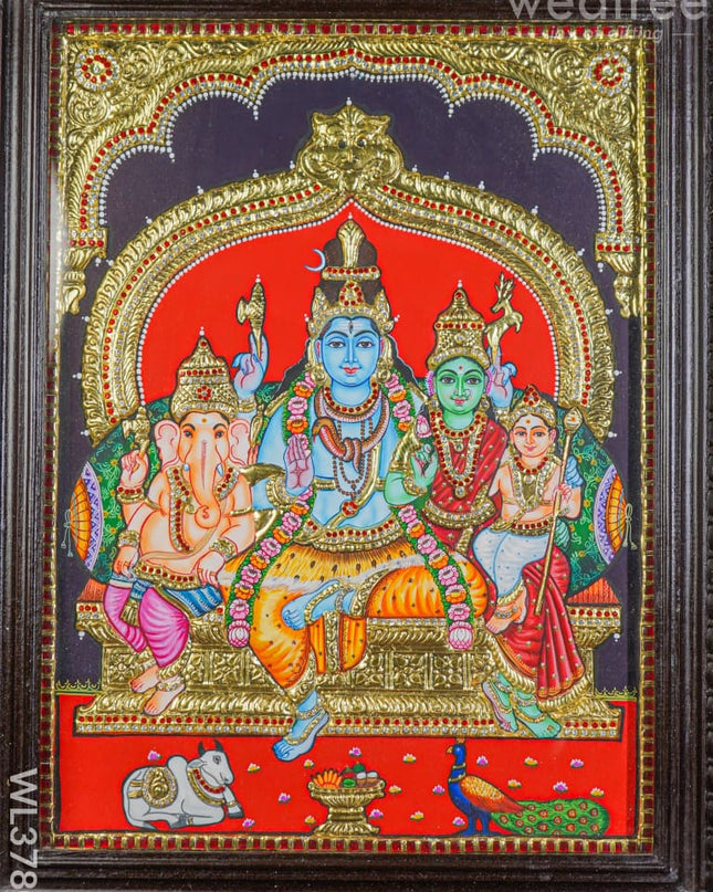 Tanjore Painting Emboossed Shiva Parivar - 24X18 Inch Wl3780