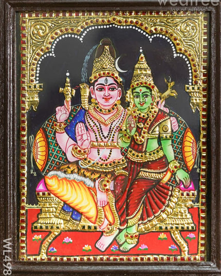 Tanjore Painting - Shivan Parvathi - Flat - 10*8 inch - WL4984 Tanjore Painting