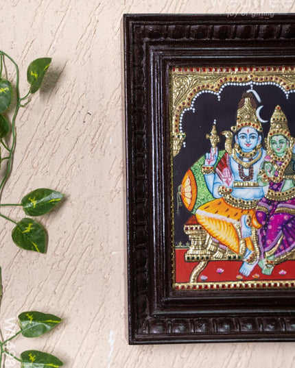 Tanjore Painting - Shivan-Parvati - Flat (Gold Foil) - 10x8 inch - WL4984 - Tanjore Painting
