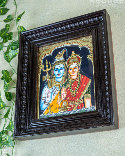 Tanjore Painting - Shivan-Parvati - Flat (Gold Foil) - 10x8 inch - WL5509 - Tanjore Painting