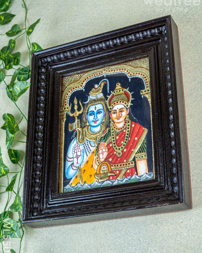 Tanjore Painting - Shivan-Parvati - Flat (Gold Foil) - 10x8 inch - WL5509 - Tanjore Painting