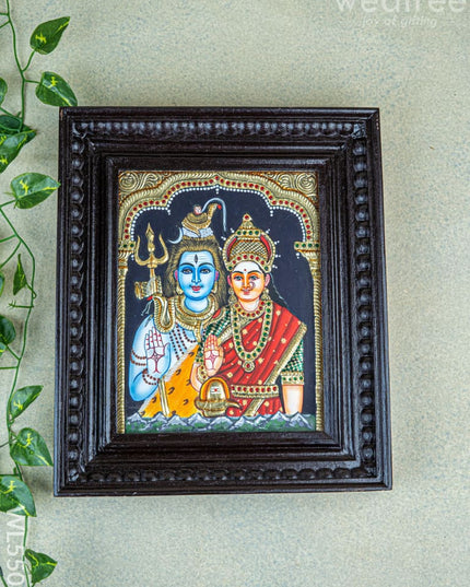 Tanjore Painting - Shivan-Parvati - Flat (Gold Foil) - 10x8 inch - WL5509 - Tanjore Painting