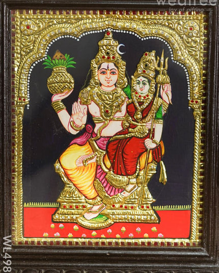 Tanjore Painting - Shivan Parvathi - Flat - 12*10 inch - WL4985 Tanjore Painting
