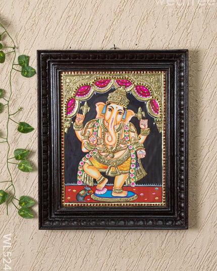 Tanjore Painting - Standing Ganesha - Flat (Gold foil) - 15x12 inch - WL5240 - Tanjore Painting