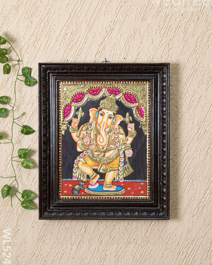 Tanjore Painting - Standing Ganesha - Flat (Gold foil) - 15x12 inch - WL5240 - Tanjore Painting