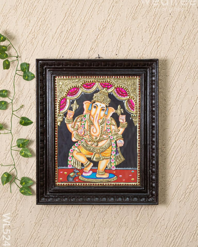 Tanjore Painting - Standing Ganesha - Flat (Gold foil) - 15x12 inch - WL5240 - Tanjore Painting