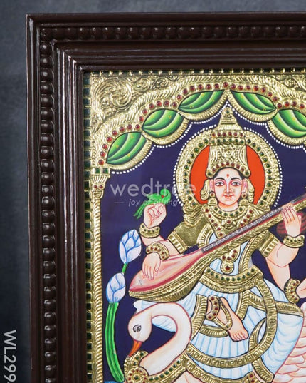 Tanjore Painting Saraswathi With Swan - 15 X 12 Inch Wl2994