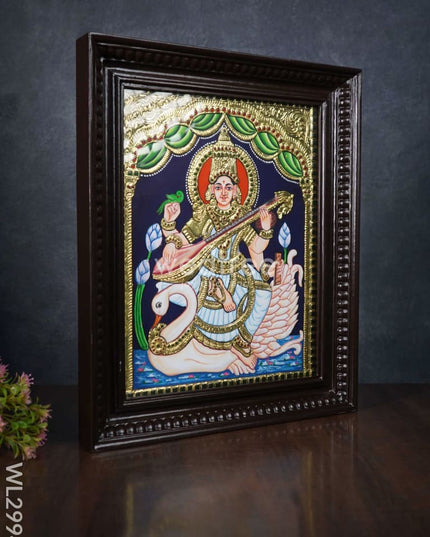 Tanjore Painting Saraswathi With Swan - 15 X 12 Inch Wl2994