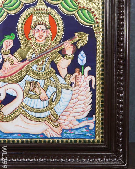 Tanjore Painting Saraswathi With Swan - 15 X 12 Inch Wl2994
