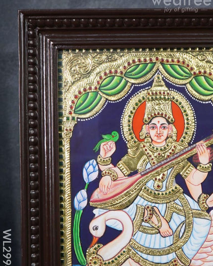 Tanjore Painting - Swan Saraswathi - Flat (Gold Foil) - 15x12 inch - WL2994 - Tanjore Painting
