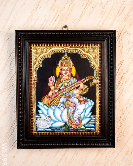Tanjore Painting - Swan Saraswathi - Flat (Gold Foil) - 15x12 inch - WL2994 - Tanjore Painting