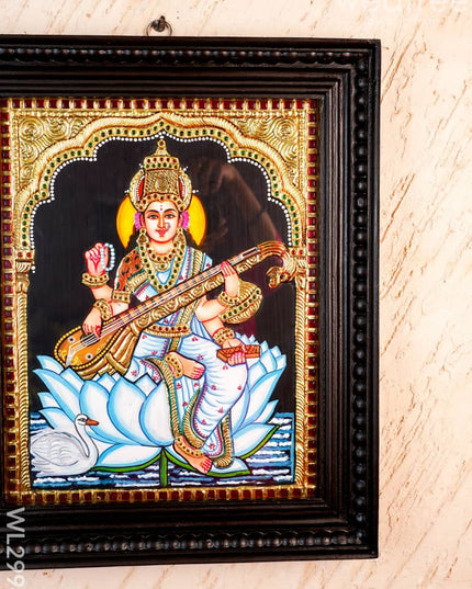 Tanjore Painting - Swan Saraswathi - Flat (Gold Foil) - 15x12 inch - WL2994 - Tanjore Painting