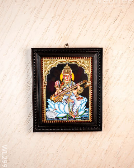 Tanjore Painting - Swan Saraswathi - Flat (Gold Foil) - 15x12 inch - WL2994 - Tanjore Painting