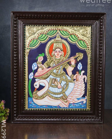 Tanjore Painting Saraswathi With Swan - 15 X 12 Inch Wl2994