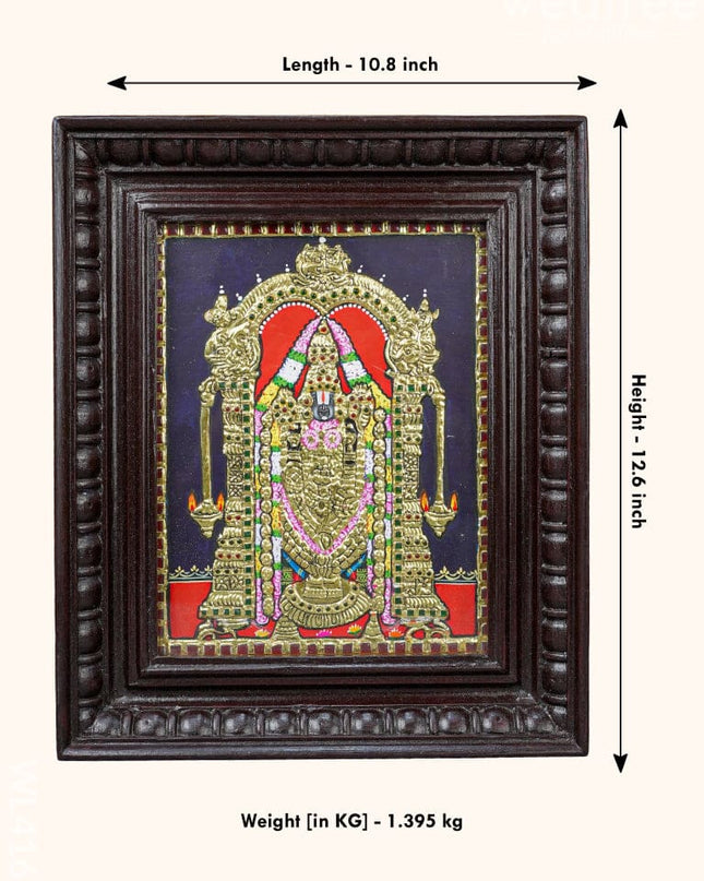 Tanjore Painting - Tirupati Balaji 10 X 8 Inch Flat [Gold Foil] Wl4163