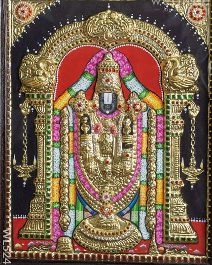 Tanjore Painting - Tirupati Balaji - Semi Embossed - 15x12 inch - WL5248 - Tanjore Painting