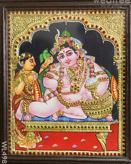 Tanjore Painting - Butter Krishna - Flat - 12*10 inch - WL4986 Tanjore Painting