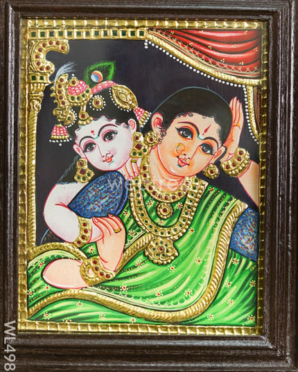 Tanjore Painting - Yashoda with Krishna - Flat - 10*8 inch - WL4983 Tanjore Painting