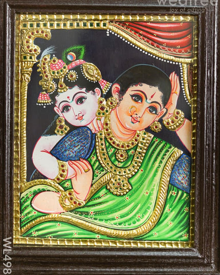 Tanjore Painting - Yashoda with Krishna - Flat - 10*8 inch - WL4983 Tanjore Painting