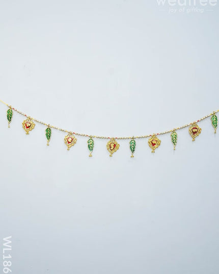 White Metal Thoran - Kundan Shaped Red Motifs Thorans
