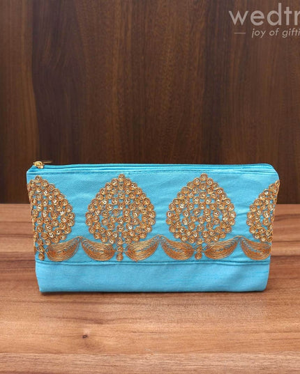 Purse With Golden Flower Thread Embroidery - W3540 Clutches & Purses