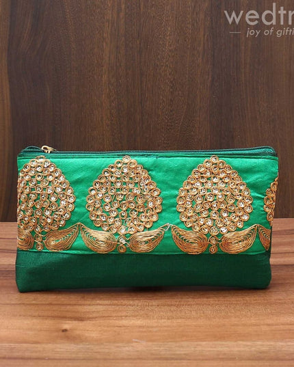 Purse With Golden Flower Thread Embroidery - W3540 Clutches & Purses