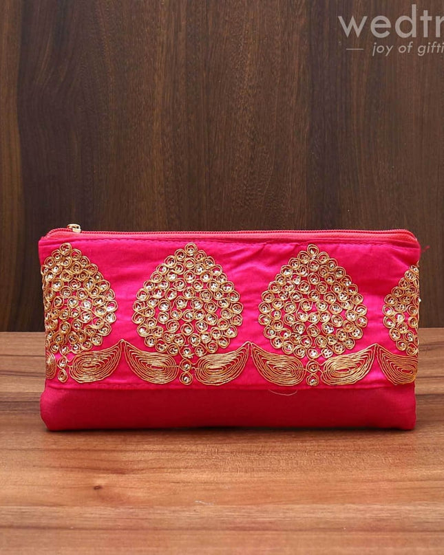 Purse With Golden Flower Thread Embroidery - W3540 Clutches & Purses