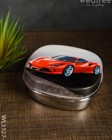 Tiffin Box With Cartoon Engraved - (4.5In X 1In) Wl1527 Chocolate Car -(4.5In Kids Utility