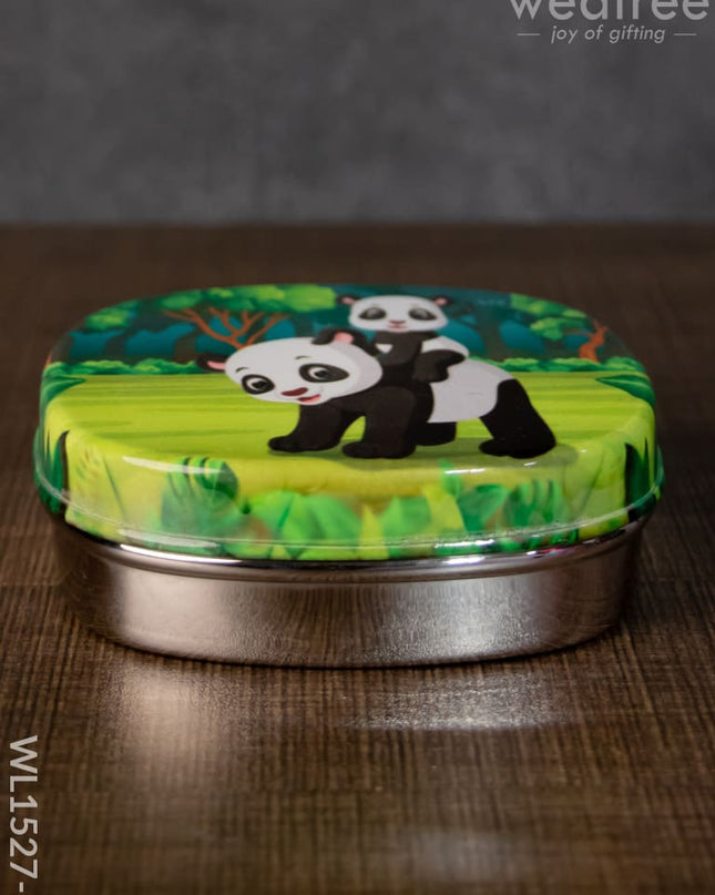 Tiffin Box With Cartoon Engraved - (4.5In X 1In) Wl1527 Chocolate Panda -(4.5In Kids Utility