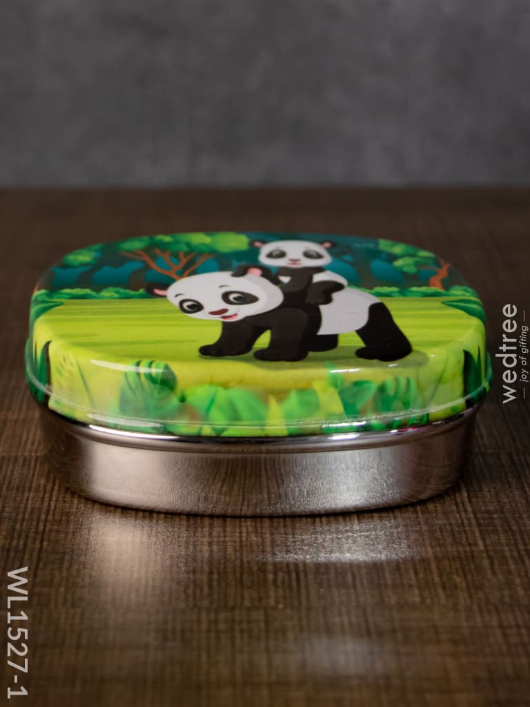 Tiffin Box With Cartoon Engraved - (4.5In X 1In) Wl1527 Chocolate Panda -(4.5In Kids Utility