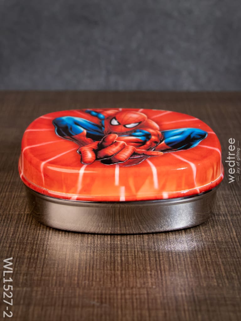 Tiffin Box With Cartoon Engraved - (4.5In X 1In) Wl1527 Chocolate Spiderman -(4.5In Kids Utility