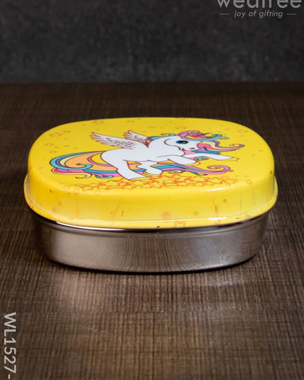 Tiffin Box With Cartoon Engraved - (4.5In X 1In) Wl1527 Chocolate Unicorn -(4.5In Kids Utility