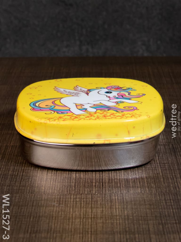 Tiffin Box With Cartoon Engraved - (4.5In X 1In) Wl1527 Chocolate Unicorn -(4.5In Kids Utility