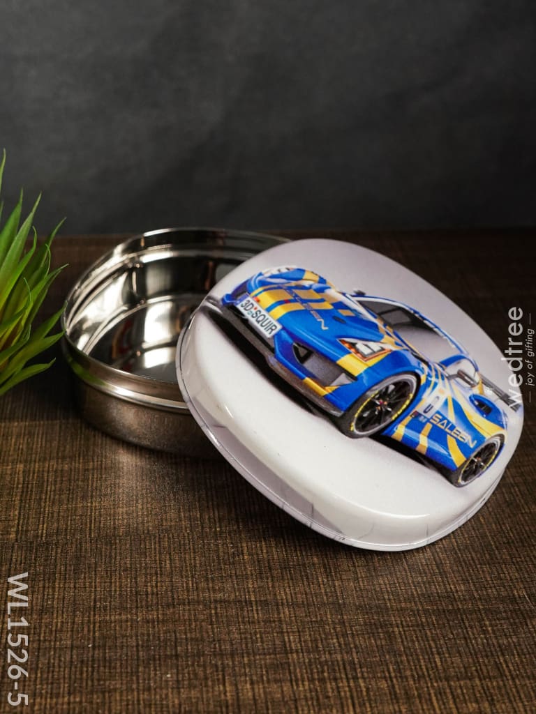 Tiffin Box With Cartoon Engraved - (5In X 1.5In) Wl1526 Chocolate Car -(5In Kids Utility