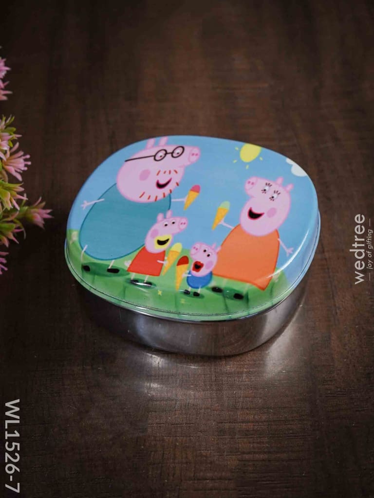 Tiffin Box With Cartoon Engraved - (5In X 1.5In) Wl1526 Chocolate Peppa Pig Kids Utility