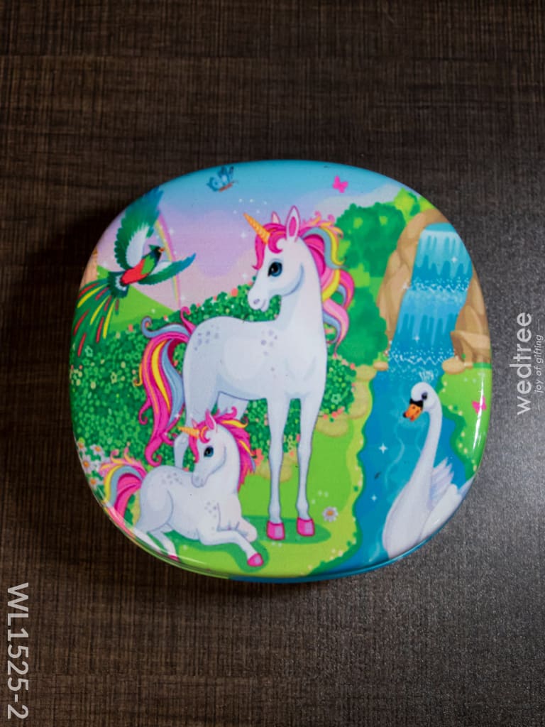 Tiffin Box With Cartoon Engraved - (6In X 2In) Wl1525 Chocolate Unicorn -(6In Kids Utility