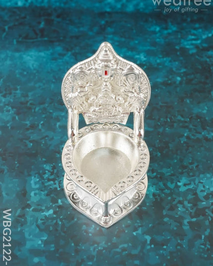 Tirupathi Balaji Gajalakshmi Vilakku - 4 inch - WBG2122-1 - White Metal Diya RG