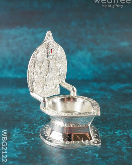Tirupathi Balaji Gajalakshmi Vilakku - 4 inch - WBG2122-1 - White Metal Diya RG