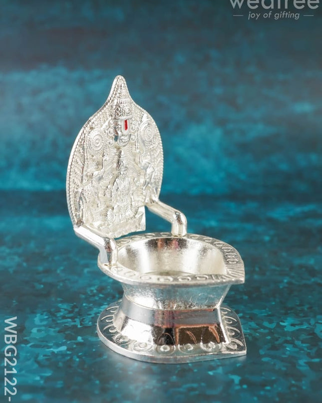 Tirupathi Balaji Gajalakshmi Vilakku - 4 inch - WBG2122-1 - White Metal Diya RG