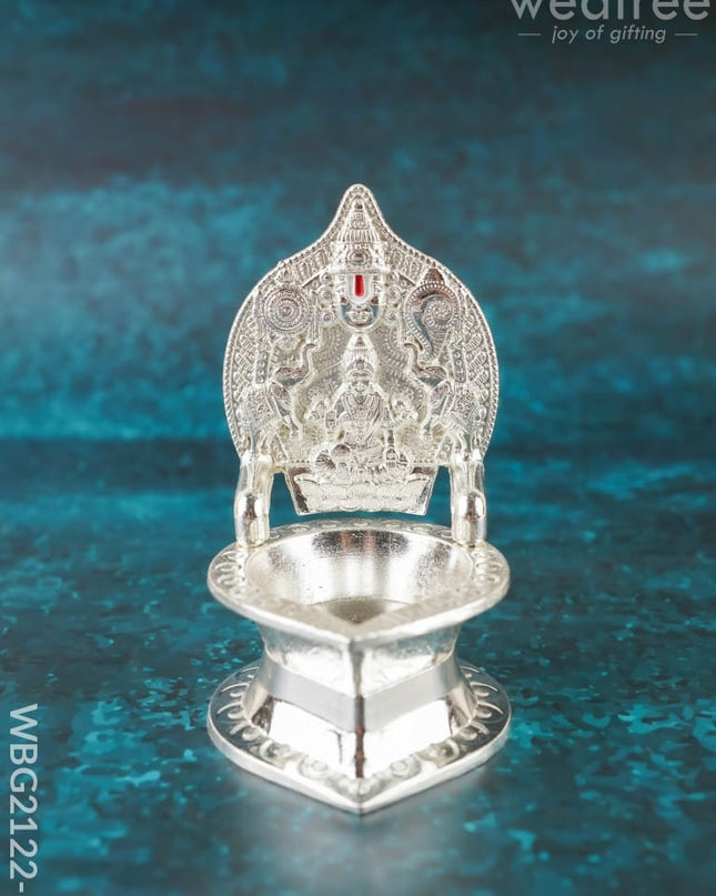 Tirupathi Balaji Gajalakshmi Vilakku - 4 inch - WBG2122-1 - White Metal Diya RG