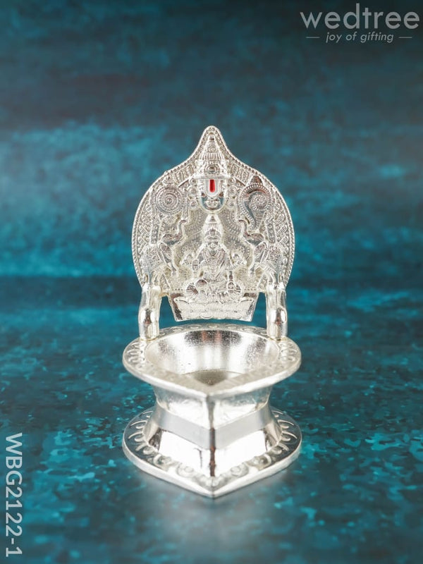 Tirupathi Balaji Gajalakshmi Vilakku - 4 inch - WBG2122-1 - White Metal Diya RG