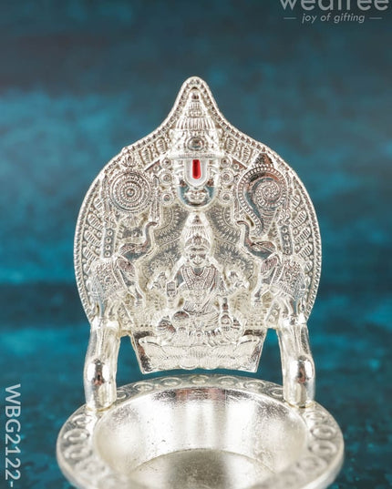 Tirupathi Balaji Gajalakshmi Vilakku - 4 inch - WBG2122-1 - White Metal Diya RG