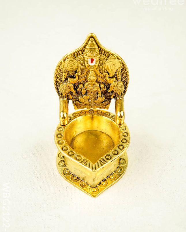 Tirupathi Balaji Gajalakshmi Vilakku - 4 inch - WBG2122-2 - White Metal Diya RG