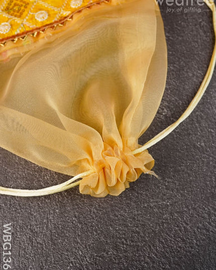 Tissue and Embroidered Raw Silk String Bag - WBG1361 - String Bags