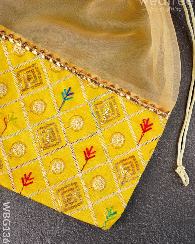 Tissue and Embroidered Raw Silk String Bag - WBG1361 - String Bags