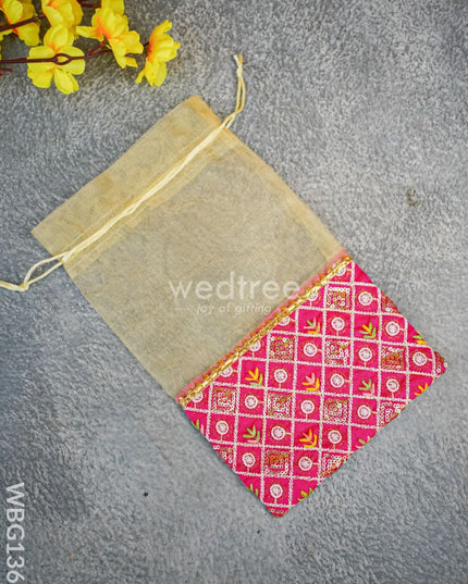 Net String Bag With Embroidery Bottom - Wbg1361 Favor Bags
