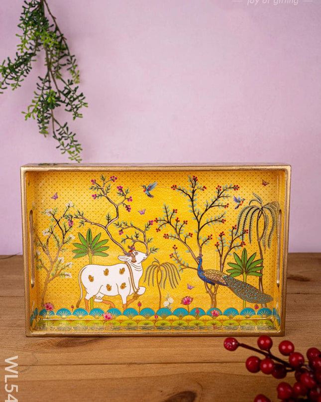 Tray with Pichwai and Mugal Theme - 12x8 inch - WL5400 - Wooden Trays